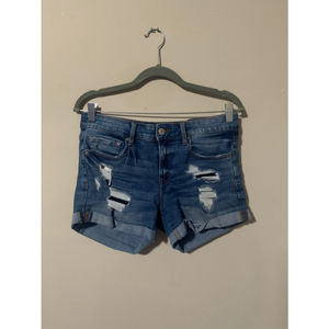 Low rise midi jean shorts